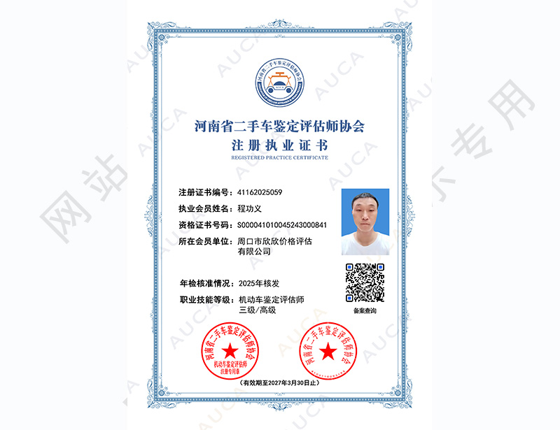 注册职业证书——程功义